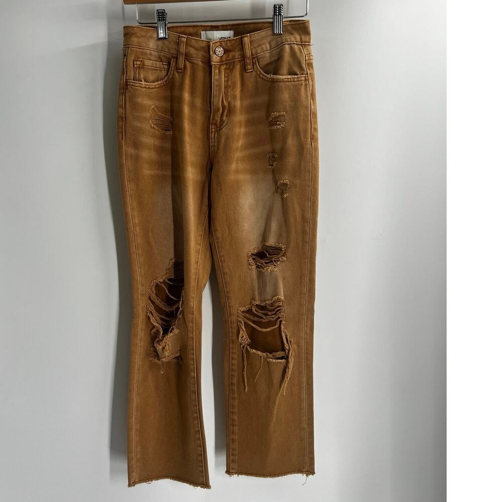 Vervet By Flying Monkey - Coco Straight Cropped Jeans Tan Distressed Women’s 24 - Picture 3 of 13